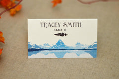 Many Glacier Valley Mountain Landscape // Blue Snow Cap Mountains //Escort/Seating Cards/Tented cards