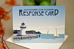 Mystic Connecticut Lighthouse Landscape with Sailboat // 5x7 Wedding Invitation with Envelope and RSVP Reply Card