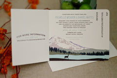 Mt. Hood Oregon Mountain Landscape -4pg Unique Rustic Livret Wedding Invitation Booklet Style with Postcard RSVP