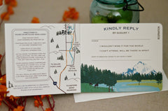 Mt Jefferson Oregon (Head of the Metolius) Landscape with River // 3pg Livret Wedding Invitation Booklet Style with Postcard RSVP