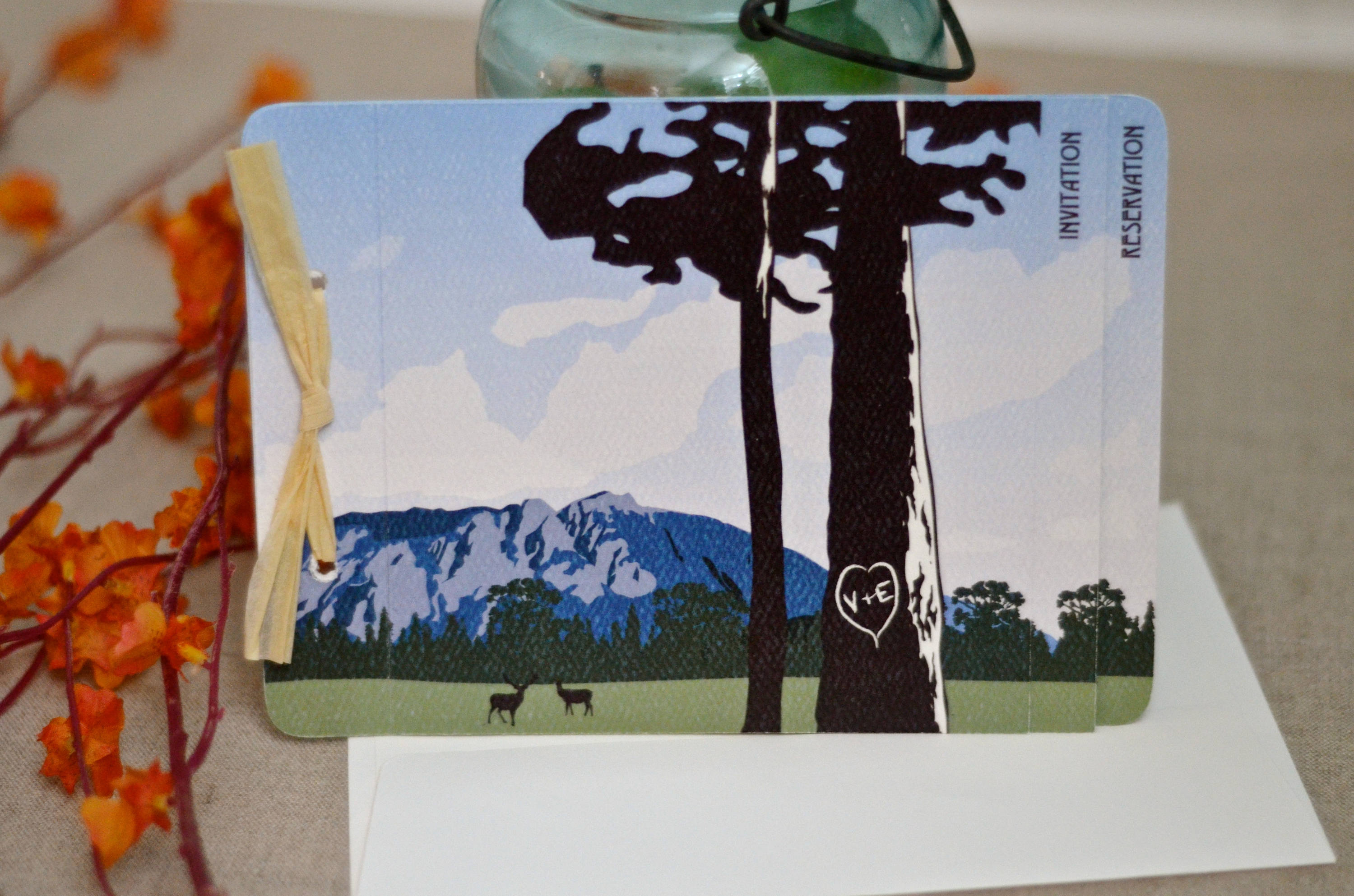 Mount Si Washington Mountain Summer Landscape with Elk Wedding Booklet Invitation // Wedding Invitation Booklet Style with Postcard RSVP
