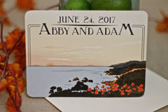 Newport Beach California Wedding Save the Date Notecard with Envelope // Beach Landscape with Poppies