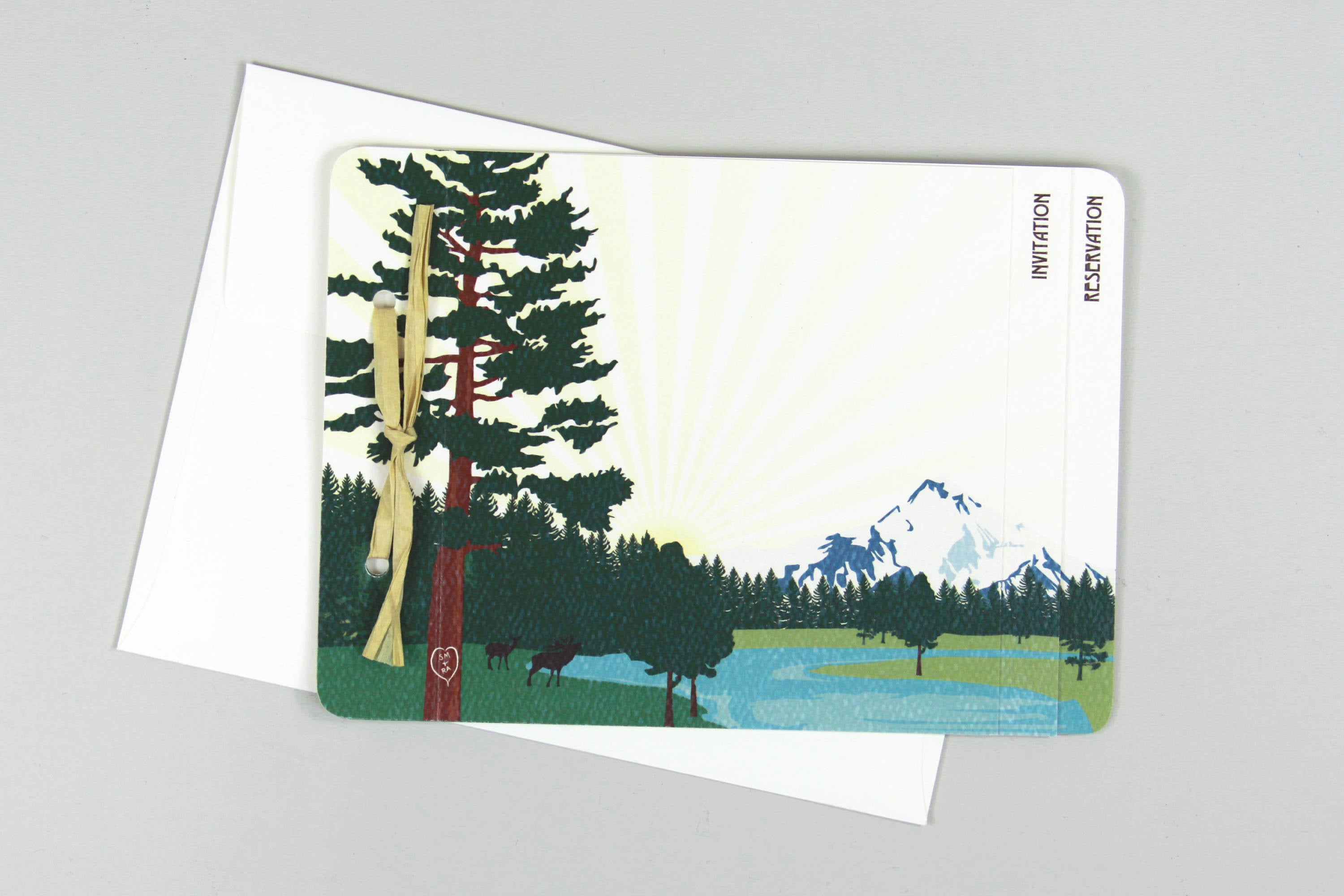 Mt Jefferson Washington Mountains 3pg Booklet Wedding Invitation Booklet with RSVP Postcard Custom Map and Envelope