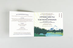 Mt Jefferson Washington Mountains 3pg Booklet Wedding Invitation Booklet with RSVP Postcard Custom Map and Envelope
