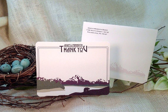 Craftsman Grand Tetons Wedding Thank You Notecard with Envelope // Purple Grand Teton Mountain Landscape Thank Yous