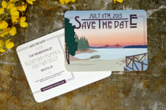 Rhode Island Lake with Pier at Sunset Save The Date Postcard // Wedding Announcement // BP1