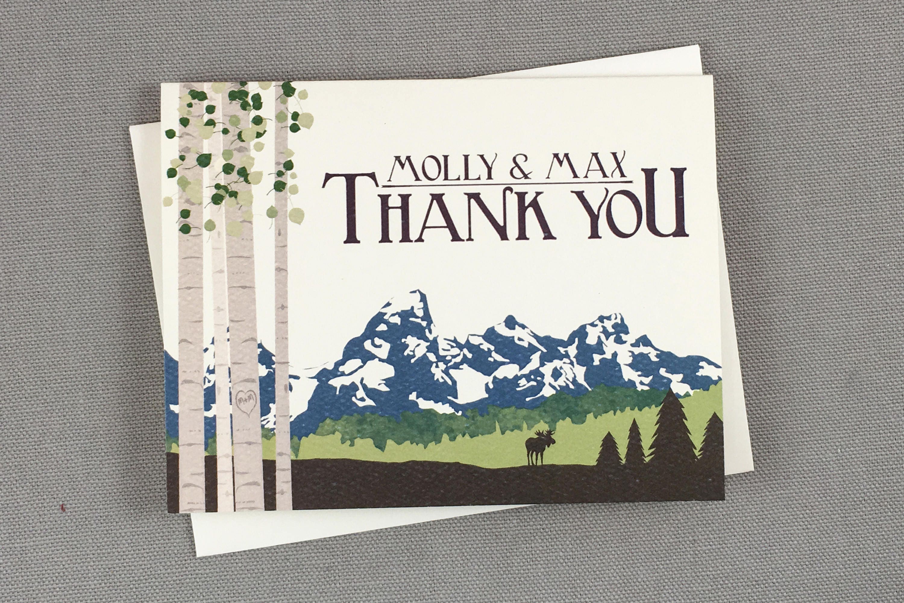 Grand Tetons with Birch Trees Summer A2 Folded Thank You Notecard