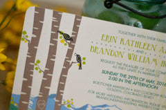 Longs Peak Colorado Mountain with BirchTrees Cornflower Blue and Yellow 5x7 Wedding Invitation with RSVP Postcard - BP1