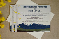 Longs Peak Colorado Mountain with Birch Trees - Navy Blue and yellow Wedding Invitation with Envelope - BP1