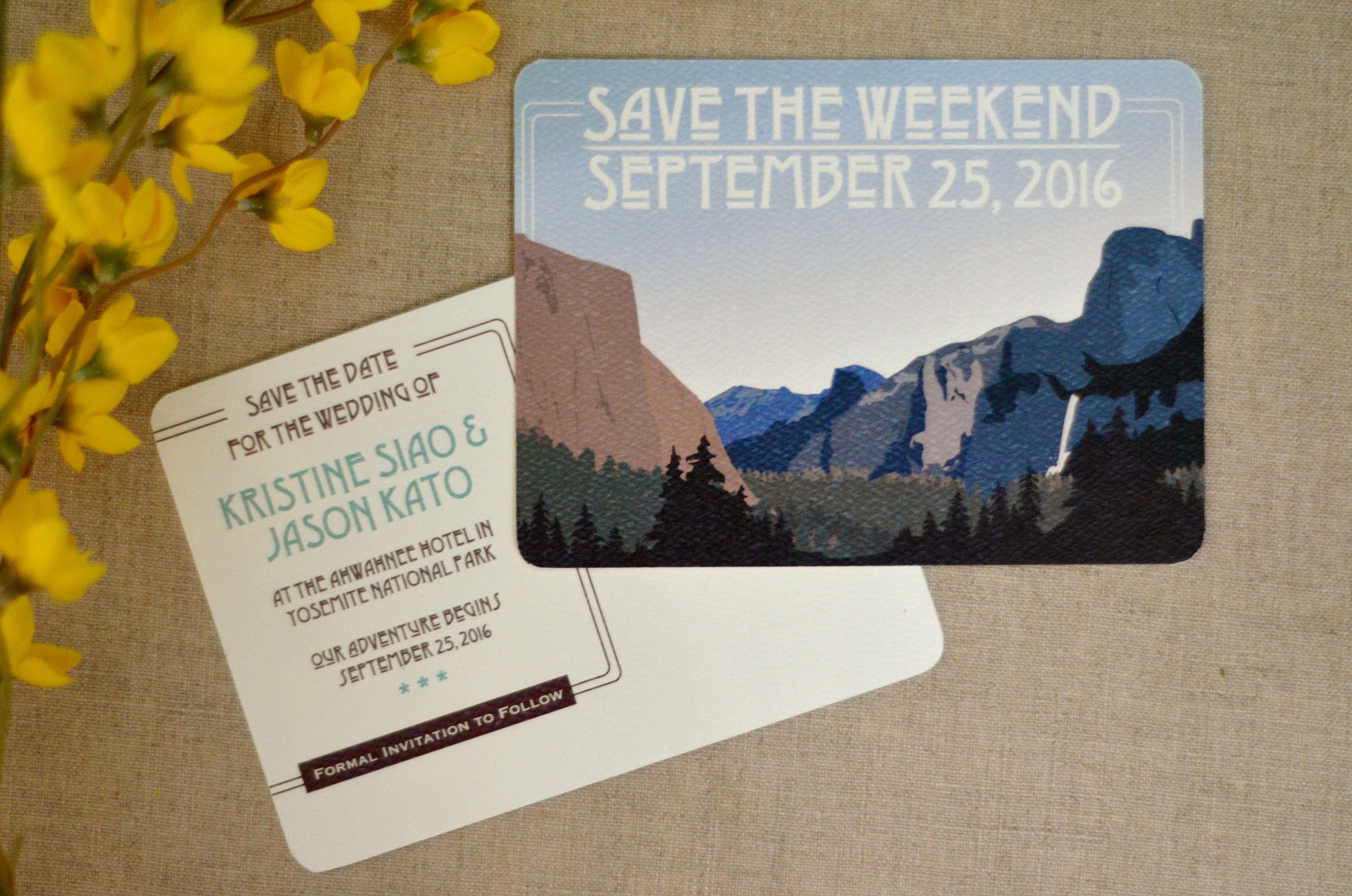 Yosemite Tunnel View Craftsman // Save The Date Postcard // Deep Mountain Landscape