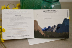 Yosemite Tunnel View Craftsman Wedding Invitation Livret 3pg Booklet with Postcard RSVP // Summer Mountain Landscape