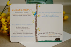 Spring Rocky Mountains with Birch Trees and Bear Art Nouveau Baby Blue and Green 5x7 Wedding Invitation Postcard