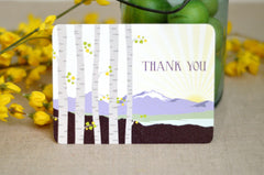 Spring Rocky Mountains with Birch Trees Art Nouveau (Purple & Grass Green) Thank You Postcard