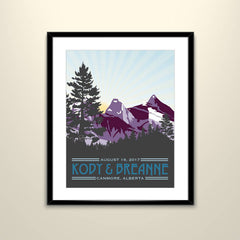 Three Sisters Purple Mountains with Sun Rays 11x14 Wedding Poster personalized with Names and date (frame not included)