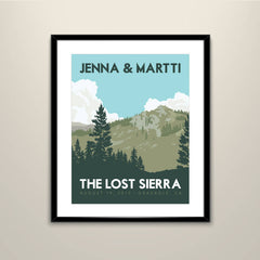 The Lost Sierra Vintage Travel Poster-11x14 Poster Vintage Travel Wedding Poster personalized with Names and date (frame not included)