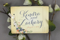 Vintage Floral Blush and Smoky Blue 3pg Wedding Invitation Booklet // Booklet Wedding Invite - TE1