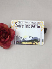 Longs Peak Colorado Save the Date Postcards with Moose and Birch trees