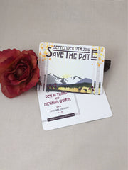 Longs Peak Colorado Save the Date Postcards with Moose and Birch trees