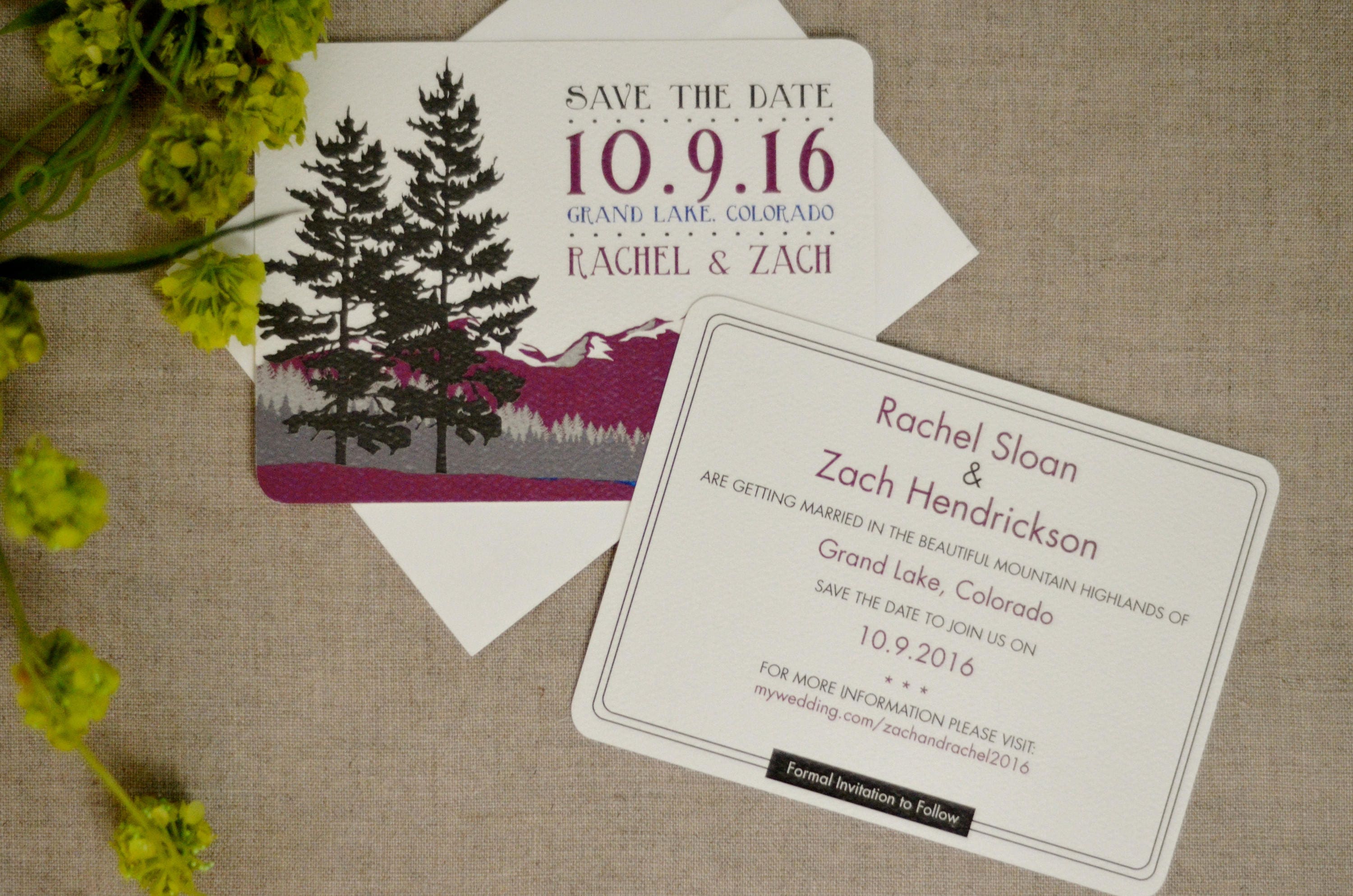 Rocky Mountain Burgundy Landscape Save the Date Wedding Note card with Envelope - BP1