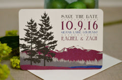 Rocky Mountain Burgundy Landscape Save the Date Wedding Note card with Envelope - BP1