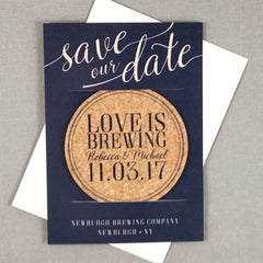 Love is Brewing Cork Coaster Save the Dates and A7 Envelope // Brewery Wedding Save the Dates
