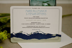 Rocky Mountain Green and Navy Blue Landscape  5x7 Wedding Reception Invitation with Envelope - BP1