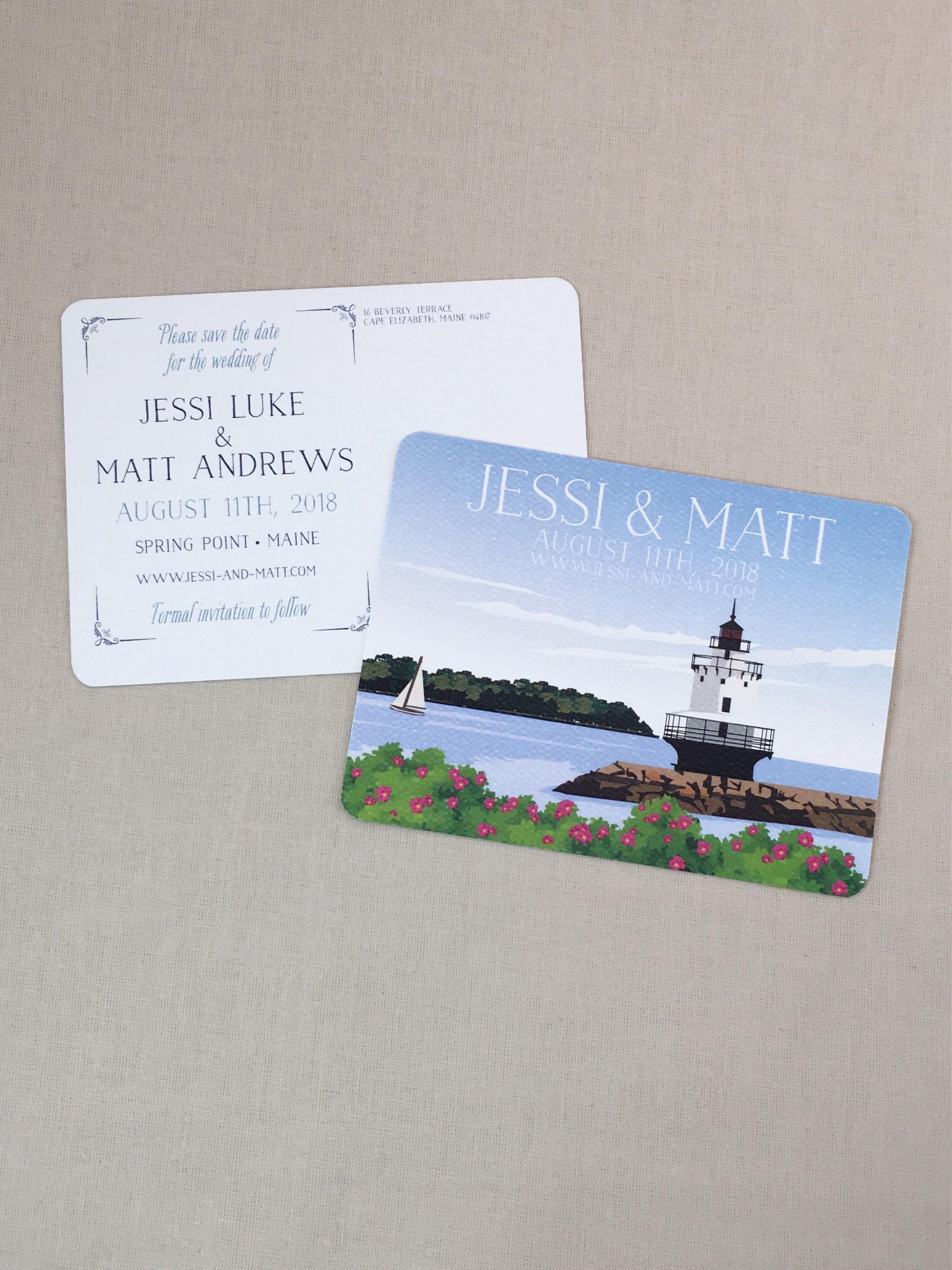 Maine Coast with Lighthouse Save the Date Postcards