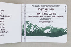 Leavenworth Winter Mountain Wedding with Snow 2pg Booklet Wedding Invitation with Online RSVP