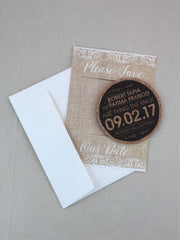 Lace and Linen Tying the Knot Cork Coaster Please Save our Date Announcement with A7 Envelopes - JA1