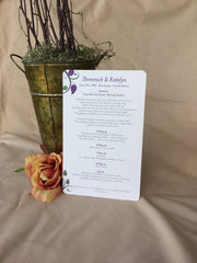 Fall Flourish Purple Leaves Wedding Program and Timeline // 2 sided 5 x 8