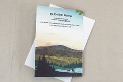 Appalachian Blue and Green Modeled Mountains at Sunset Greeting Card Wedding Invitations (A7 Broad fold) Mountain Wedding Invite