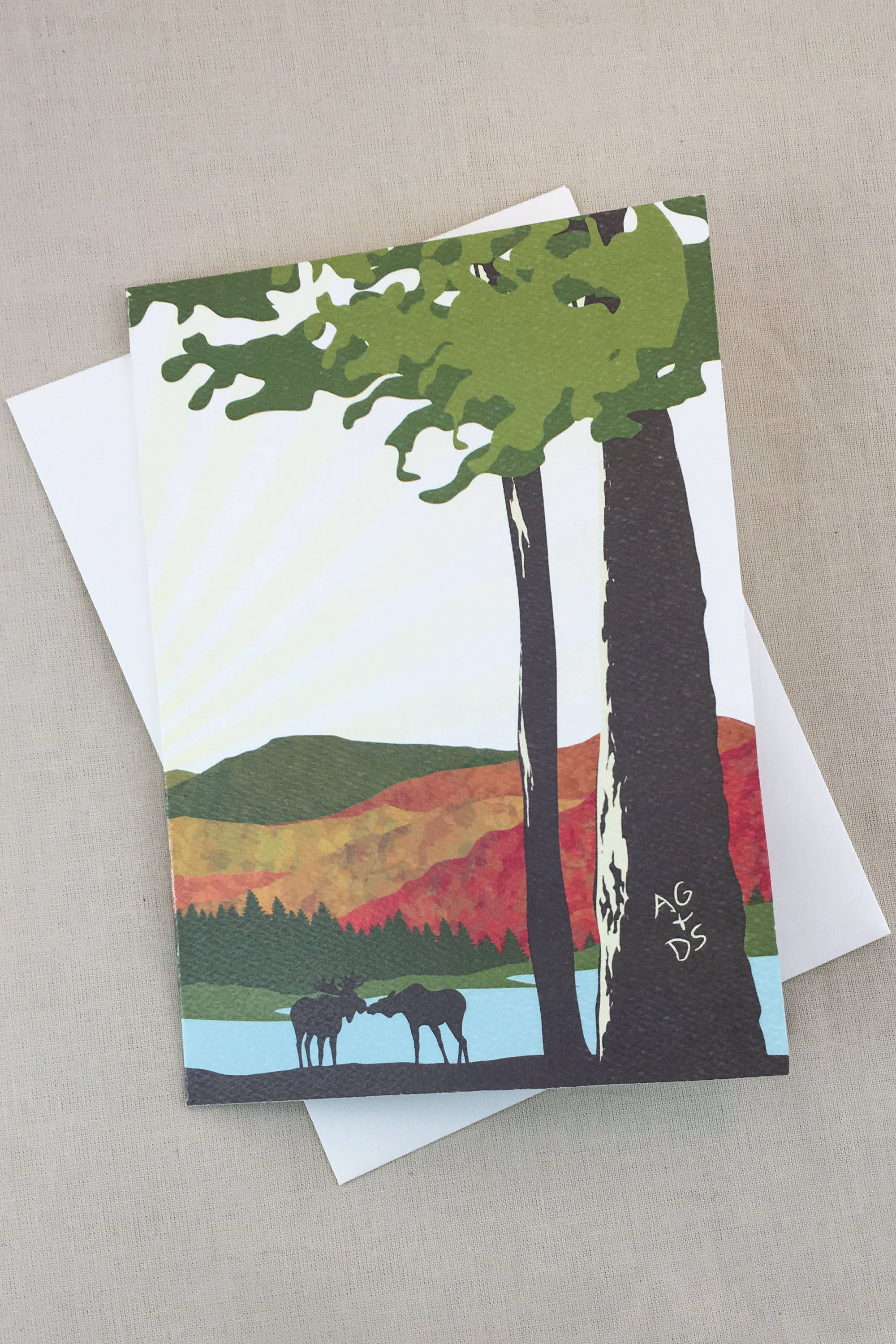 Fall Appalachian Mountains with Kissing Moose Greeting Card Wedding Invitations (A7 Broad fold) Mountain Wedding Invite