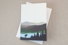 Lake Placid with Rolling Hills and Moose Greeting Card Wedding Invitations (A7 Broad fold) Mountain Wedding Invite