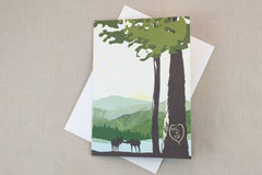 Appalachian Modeled Green Mountains with Kissing Moose Greeting Card Wedding Invitations (A7 Broad fold) Mountain Wedding Invite