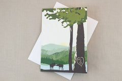 Appalachian Modeled Green Mountains with Kissing Moose Greeting Card Wedding Invitations (A7 Broad fold) Mountain Wedding Invite