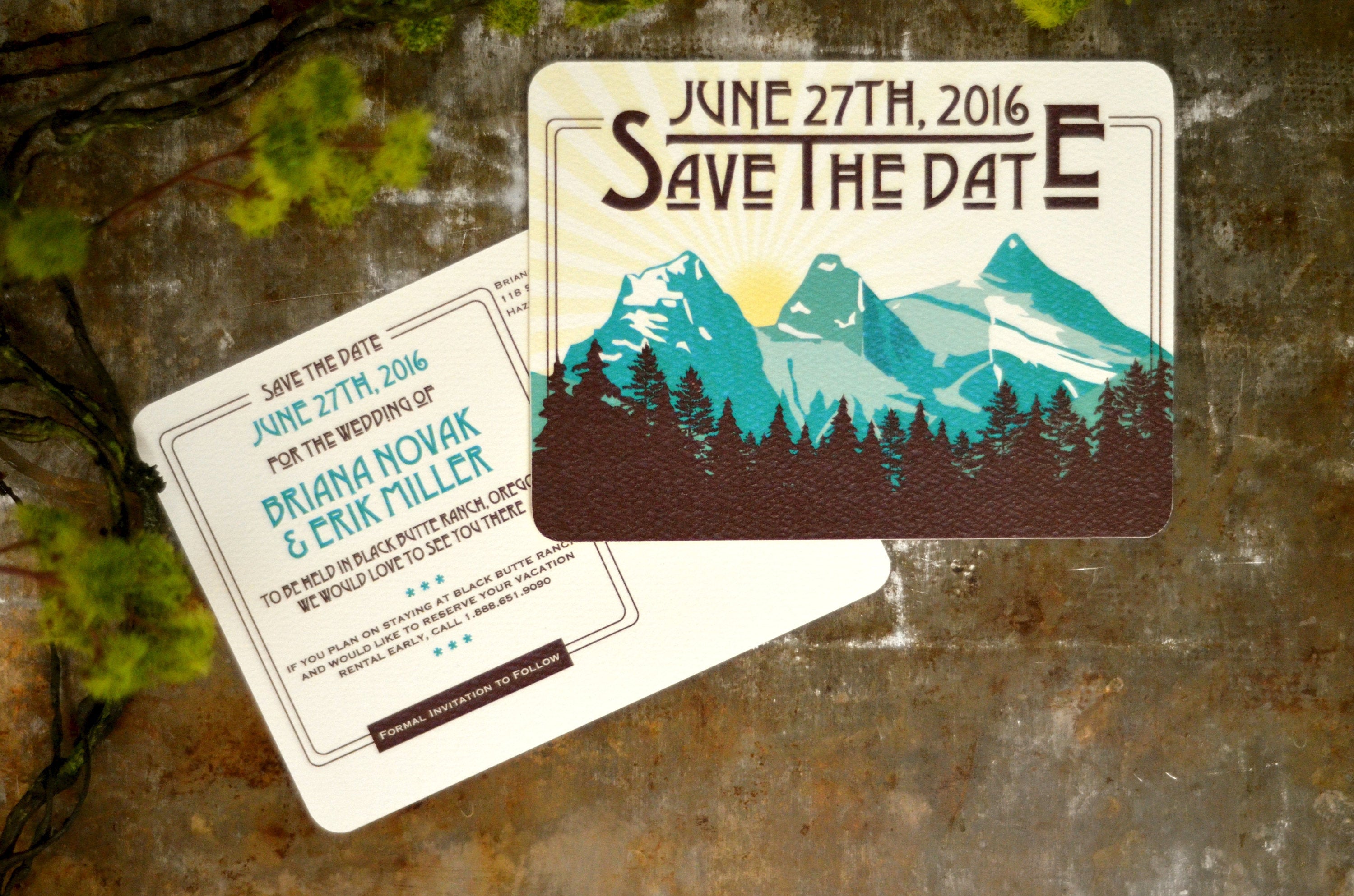 Three Sisters Mountains Save The Date Postcard // Blue Sunset Mountain Landscape
