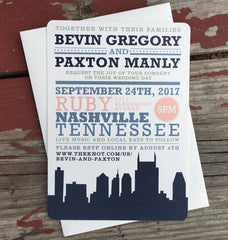 Vintage Music Concert Poster with Nashville Skyline 5x7 Wedding Invitation // Hatch Wedding Invitation // Jewel Tone Wedding Invite