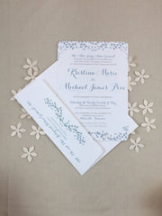 Whimsical Dusty Blue and Peach Greenery Invite with Script // 2-sided 5x7 Wedding Invitation with Map and A7 Envelopes - JA1