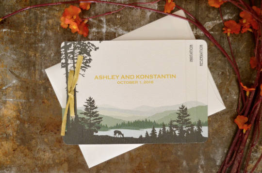 Catskills Mountains 3pg Livret Wedding Invitation with A7 Envelopes-Deer Mountain Wedding Invitation