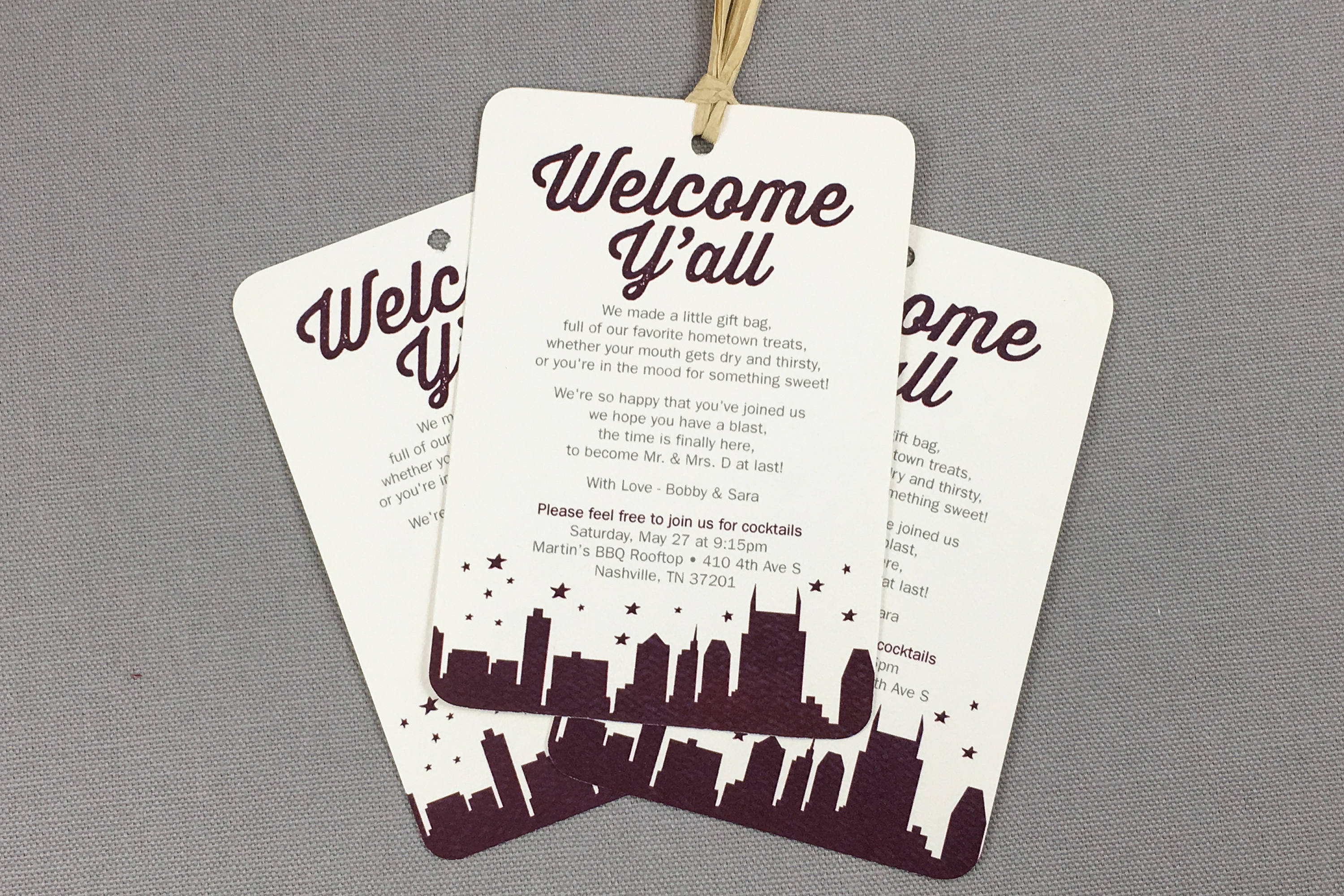Welcome Y&#39;all Nashville Skyline with Stars Welcome Bag Gift Tags