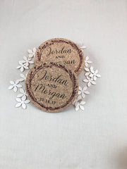Burgundy Wreath Personalized Cork Coaster Wedding Favors for Guests