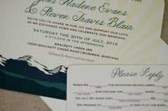 Rocky Mountain Green Landscape with Sunset 5x7 Wedding Invitation with RSVP Postcard - BP1