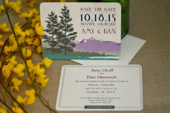 Rocky Mountain Purple and Green Landscape Wedding Save The Dates with Envelope - BP1