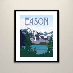 Lake Moraine Alberta Canada Mountains 11x14 Poster Vintage Travel Wedding Poster personalized with Names and date (frame not included)