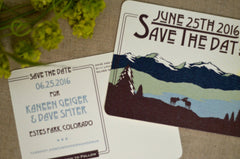 Rocky Mountain Brown and Blue Moose Landscape with Sunset Save the Date Wedding Postcard