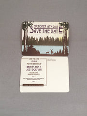 Rustic Mountain Lake with Deer Save the Date Postcards