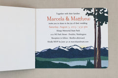 Evergreen Rocky Mountains Navy 2pg Booklet Invitation with Online RSVP - TE1