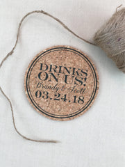 Black Drinks on us Cork Coaster Save the Date with A7 Envelopes