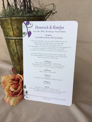 Fall Flourish Purple Leaves Wedding Program and Timeline // 2 sided 5 x 8