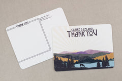 Rustic Fall Appalachian Purple and Yellow Mountains with Evergreens Wedding Thank You Postcards